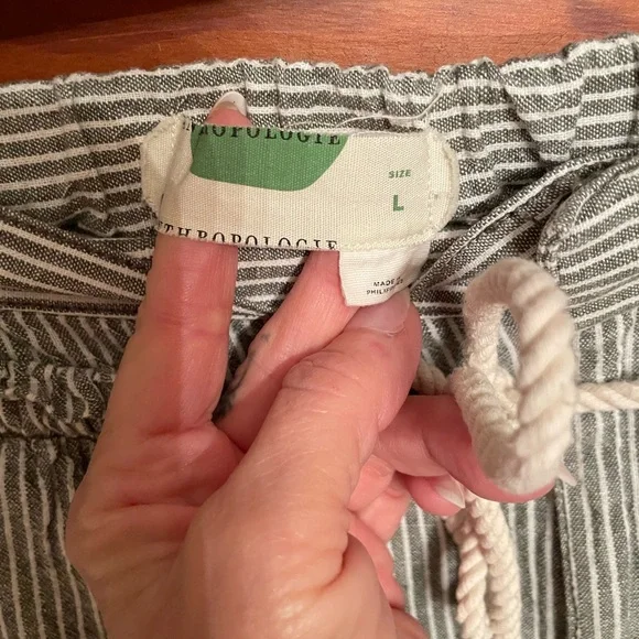 Anthropologie Seashore Linen Blend Pants Green/White - Picture 5 of 9